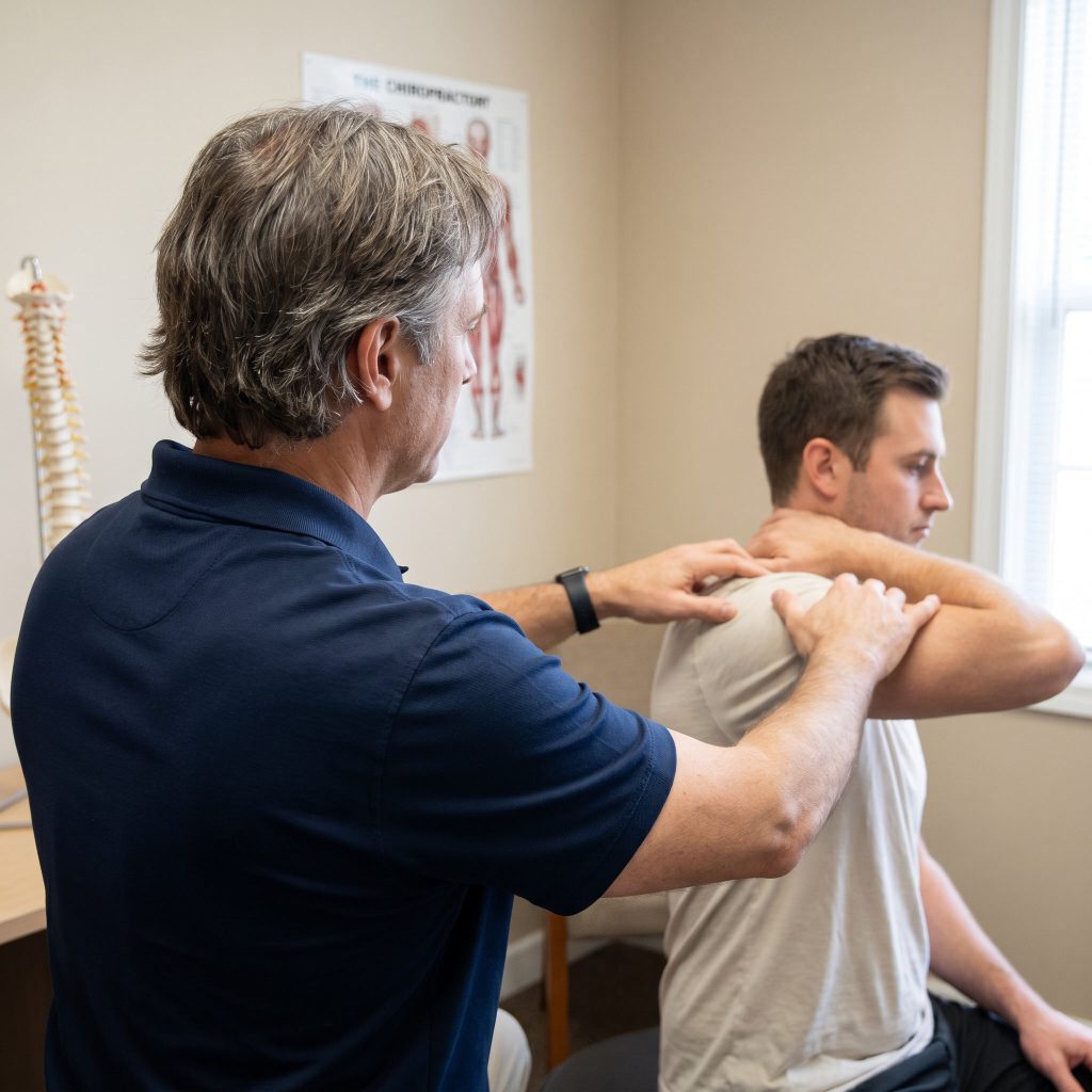 Chiropractor performing new patient evaluation and movement assessment in New Paltz NY