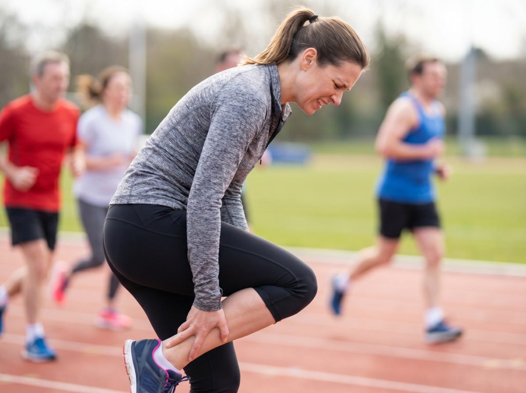 Runner dealing with sports injury and leg pain during exercise in New Paltz NY